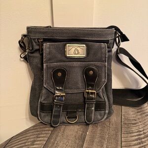 Prarie Schooner‎ Unisex Crossbody Bag Black Canvas Heavy Duty Multi Pocket
